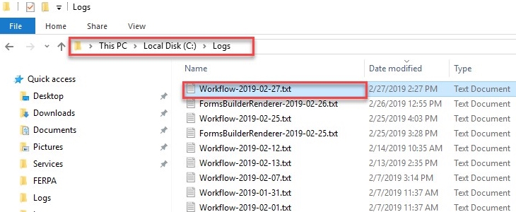 Log files for Workflow Composer